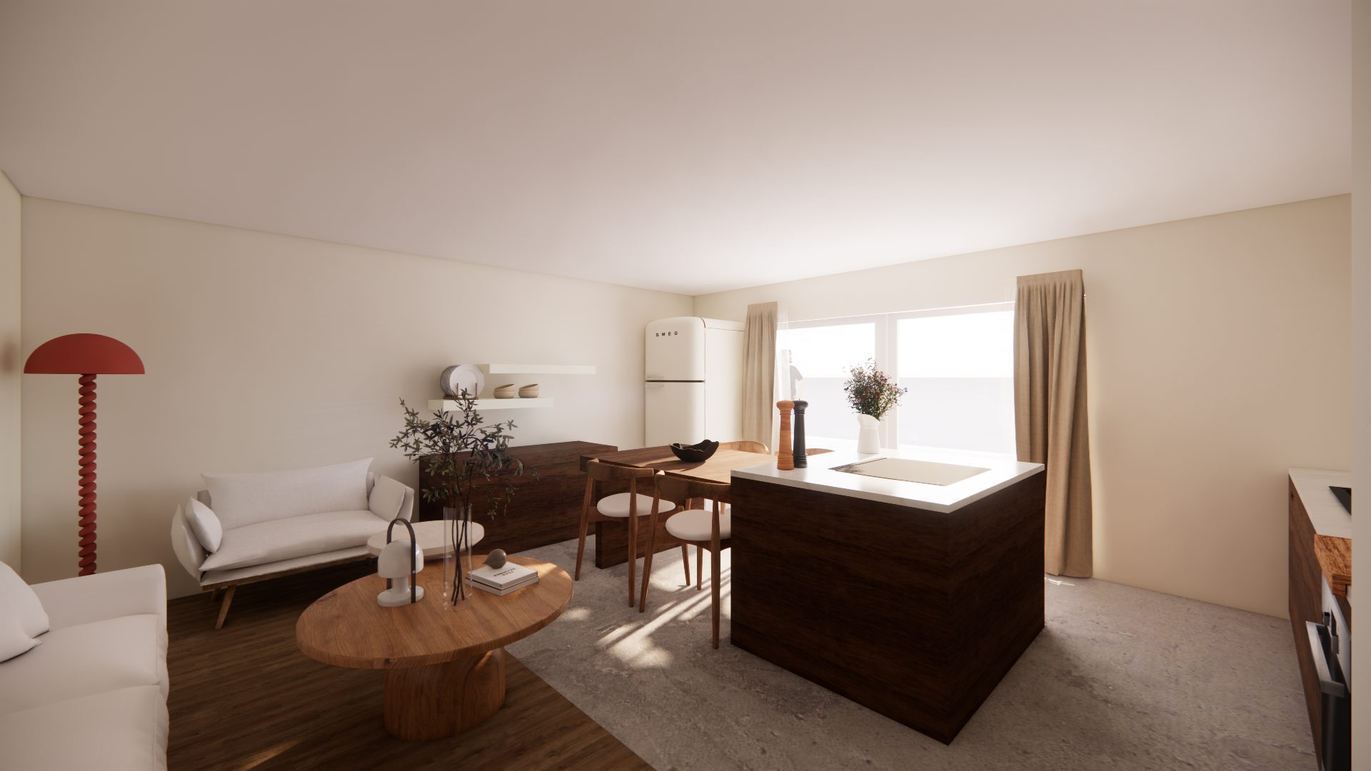 Home staging virtuel La Baule, cuisine et séjour