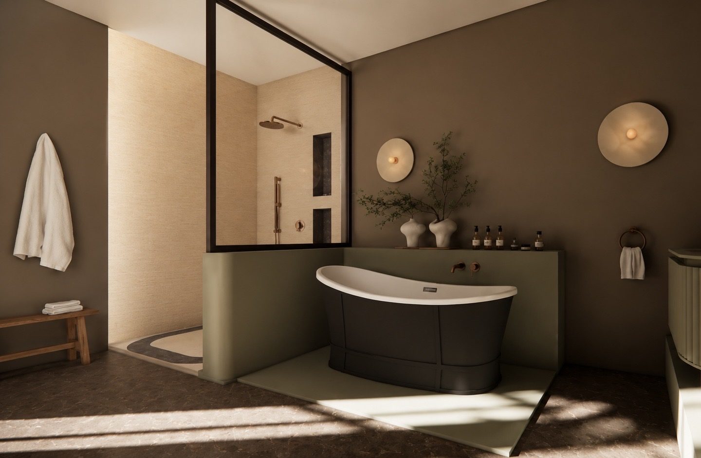 Salle de bain, baignoire et douche à l'italienne